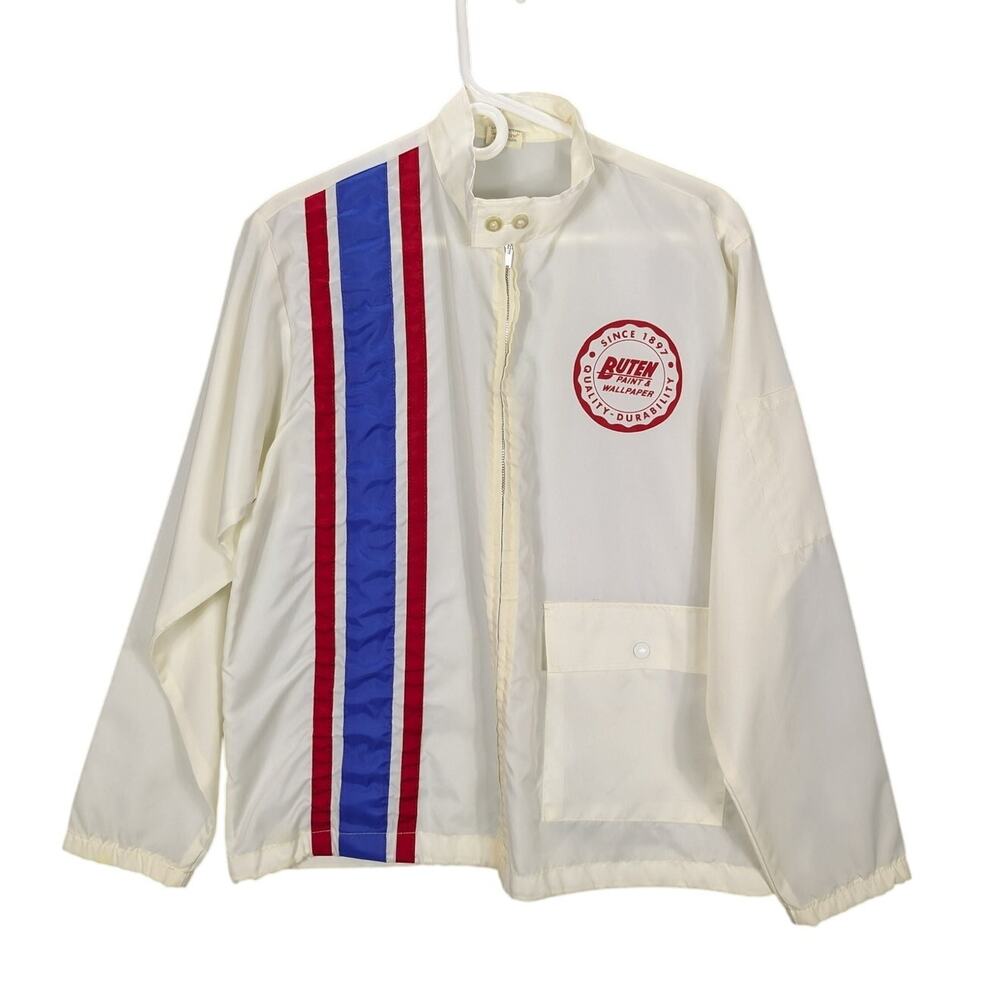 Vintage Ebert Sportswear Jacket Mens Medium Nylon Buten Paint Store 1980s FLAWS